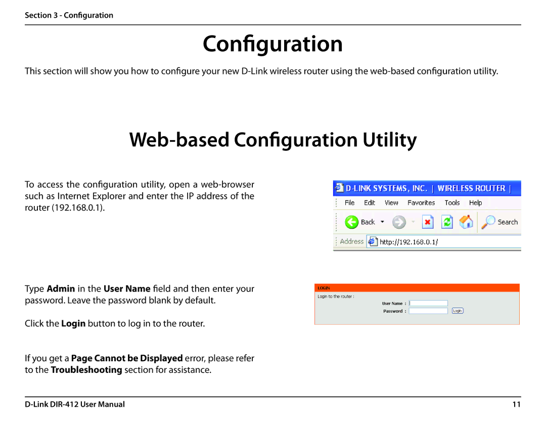 D-Link DIR-412 manual Web-based Configuration Utility 