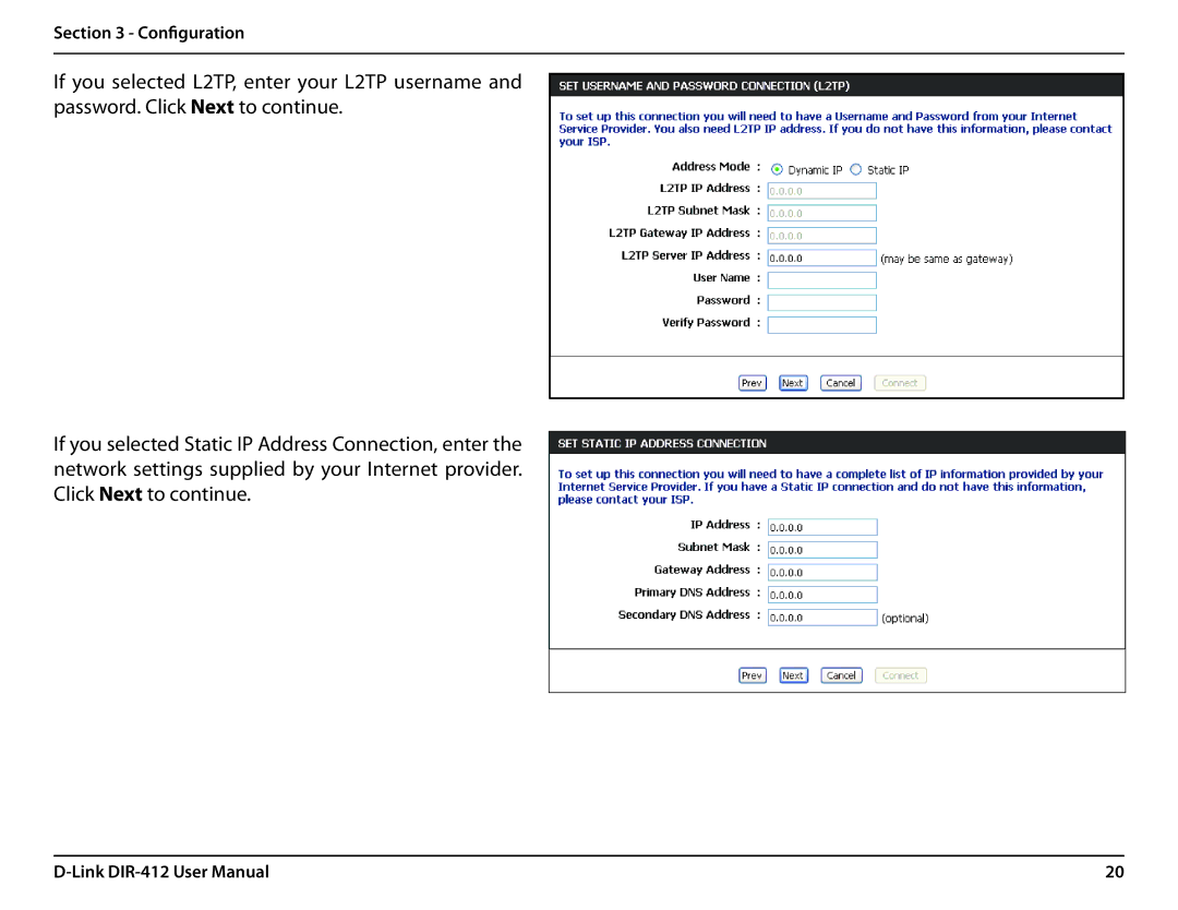 D-Link DIR-412 manual Configuration 