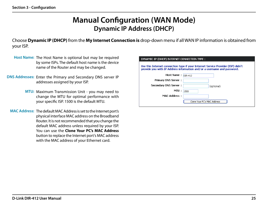 D-Link DIR-412 manual Dynamic IP Address Dhcp, Host Name 