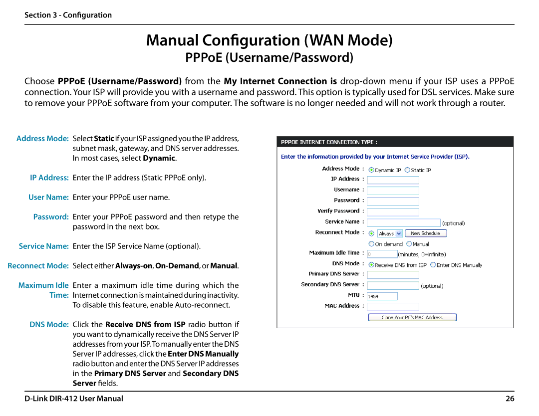 D-Link DIR-412 manual PPPoE Username/Password 