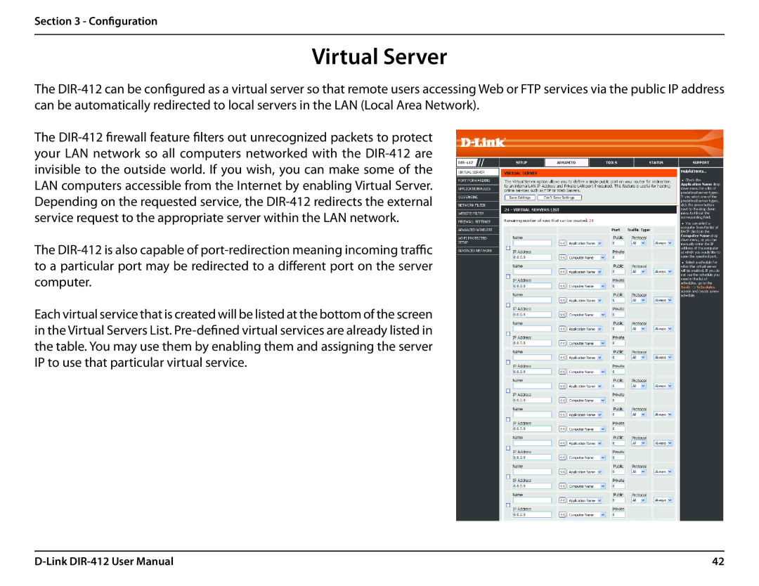 D-Link DIR-412 manual Virtual Server 