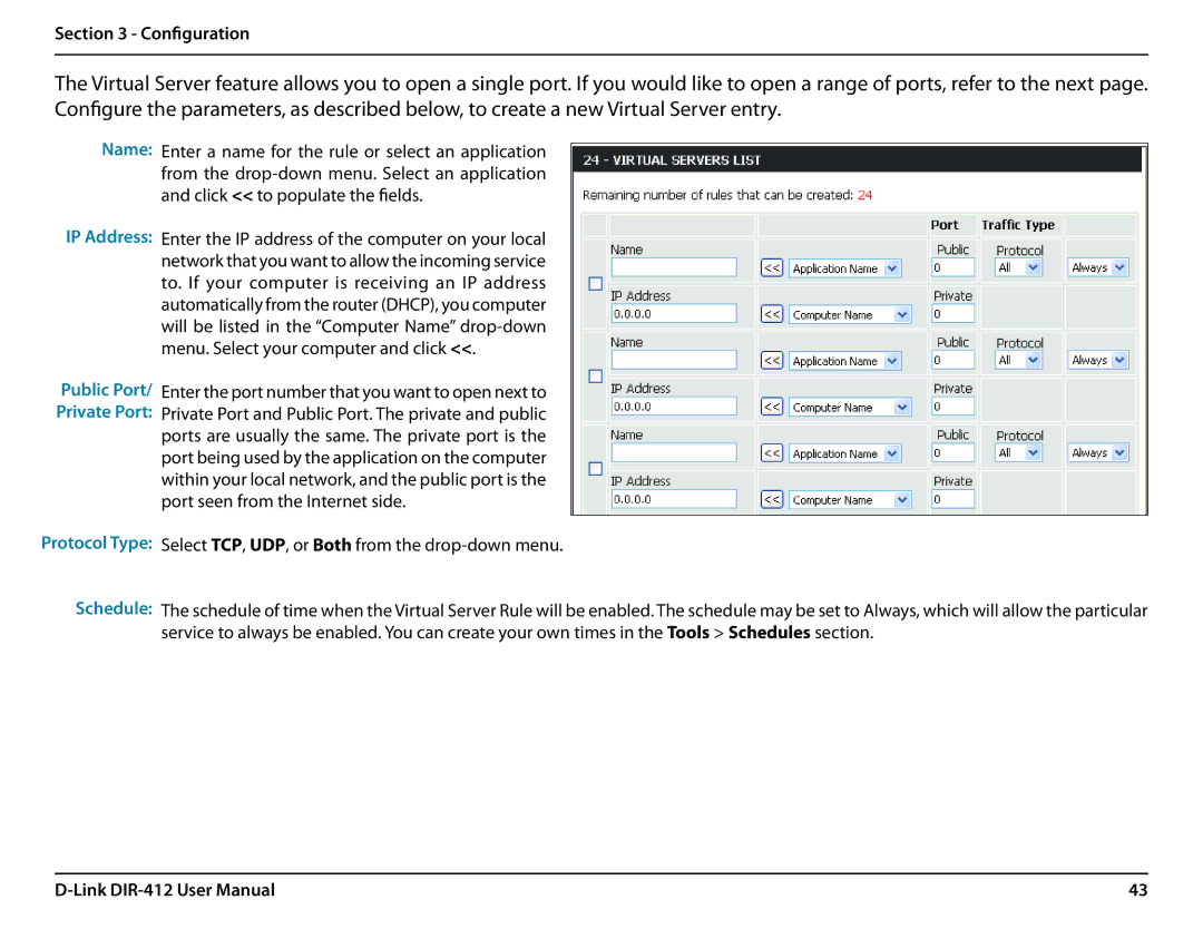 D-Link DIR-412 manual Name IP Address, Schedule 