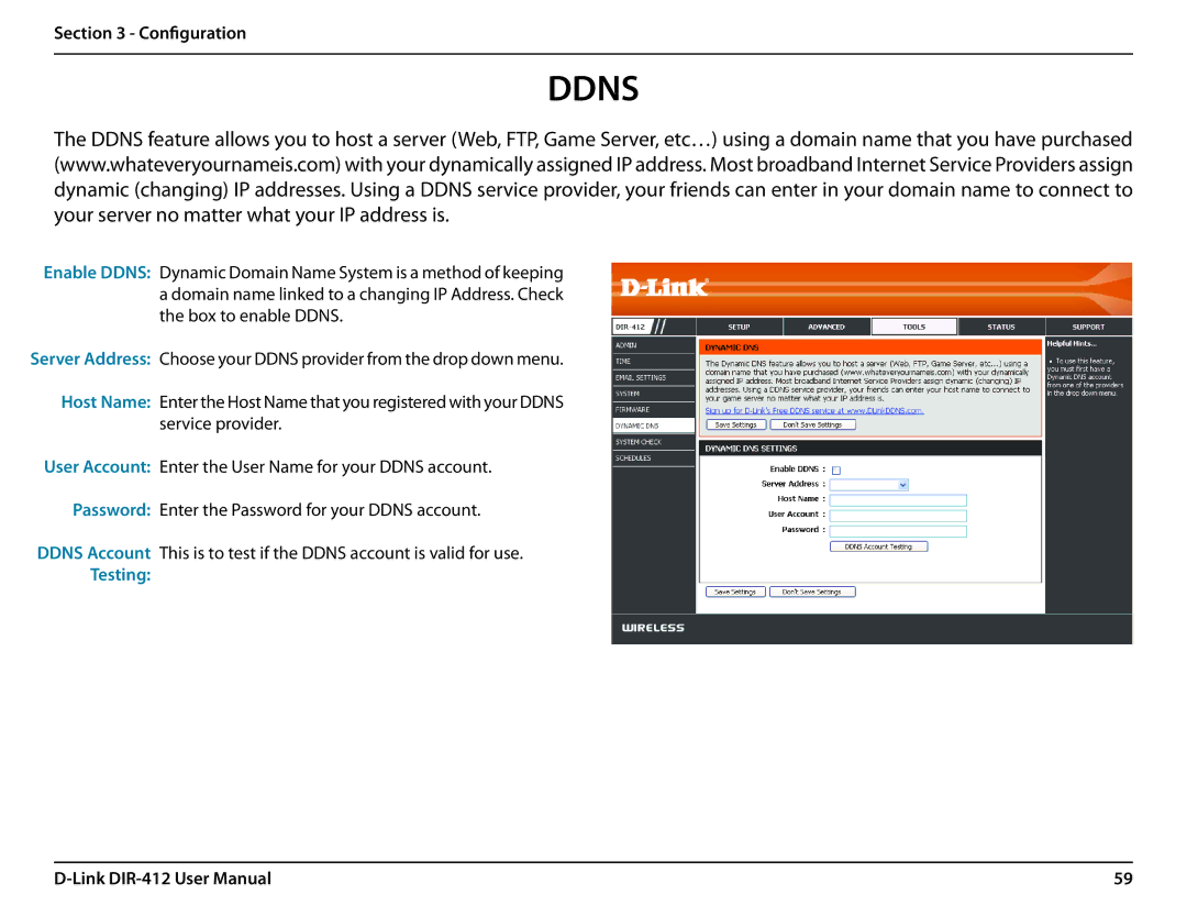 D-Link DIR-412 manual Ddns, Testing 