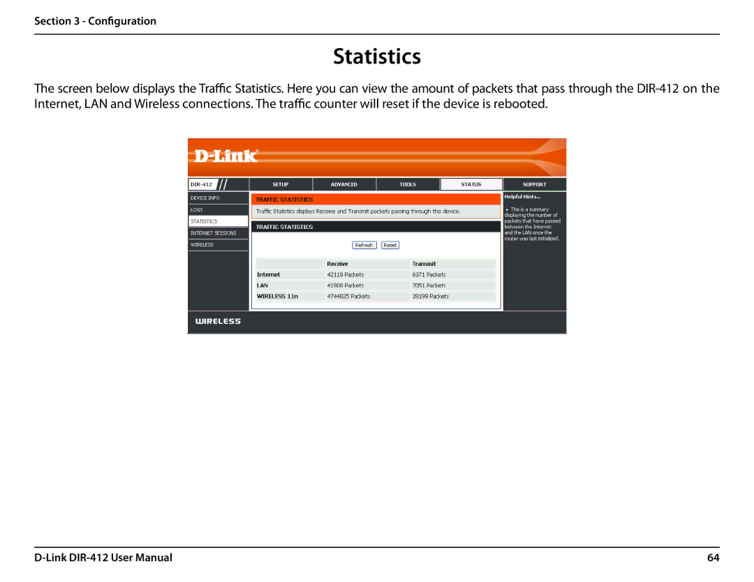 D-Link DIR-412 manual Statistics 