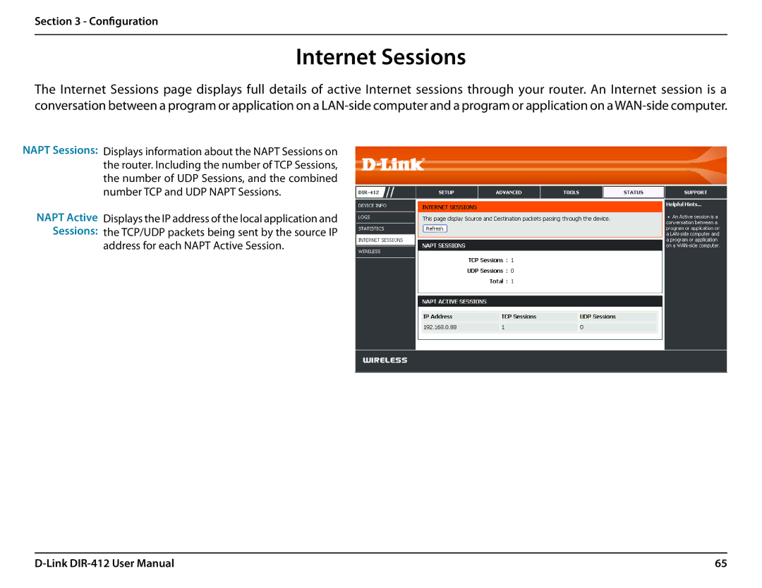 D-Link DIR-412 manual Internet Sessions 