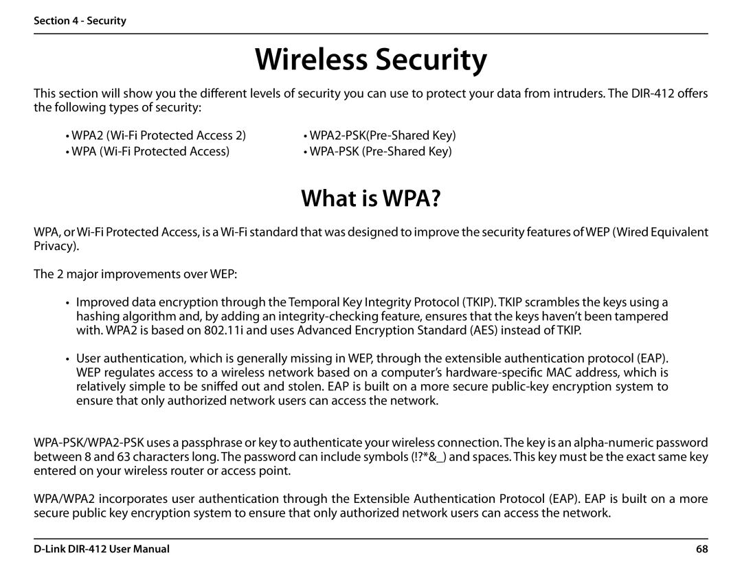 D-Link DIR-412 manual Wireless Security, What is WPA? 