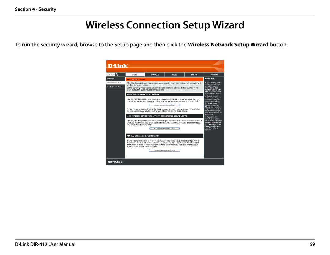 D-Link DIR-412 manual Wireless Connection Setup Wizard 