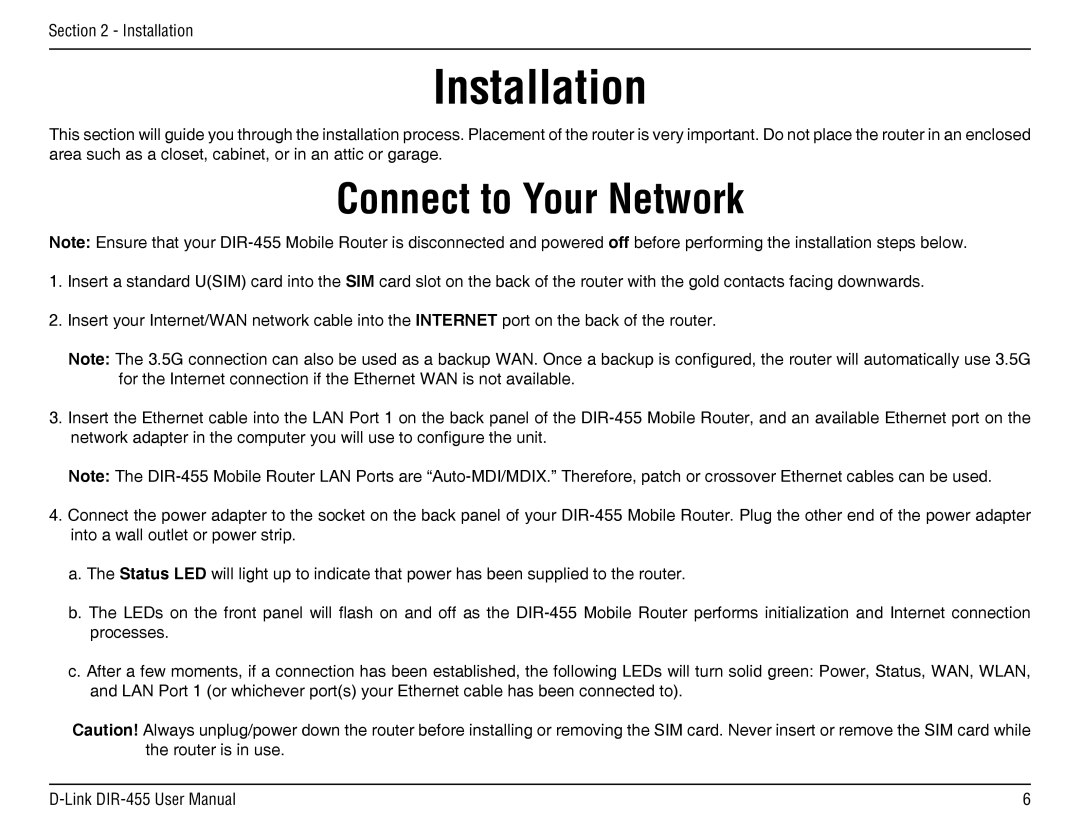 D-Link DIR-455 manual Installation, Connect to Your Network 