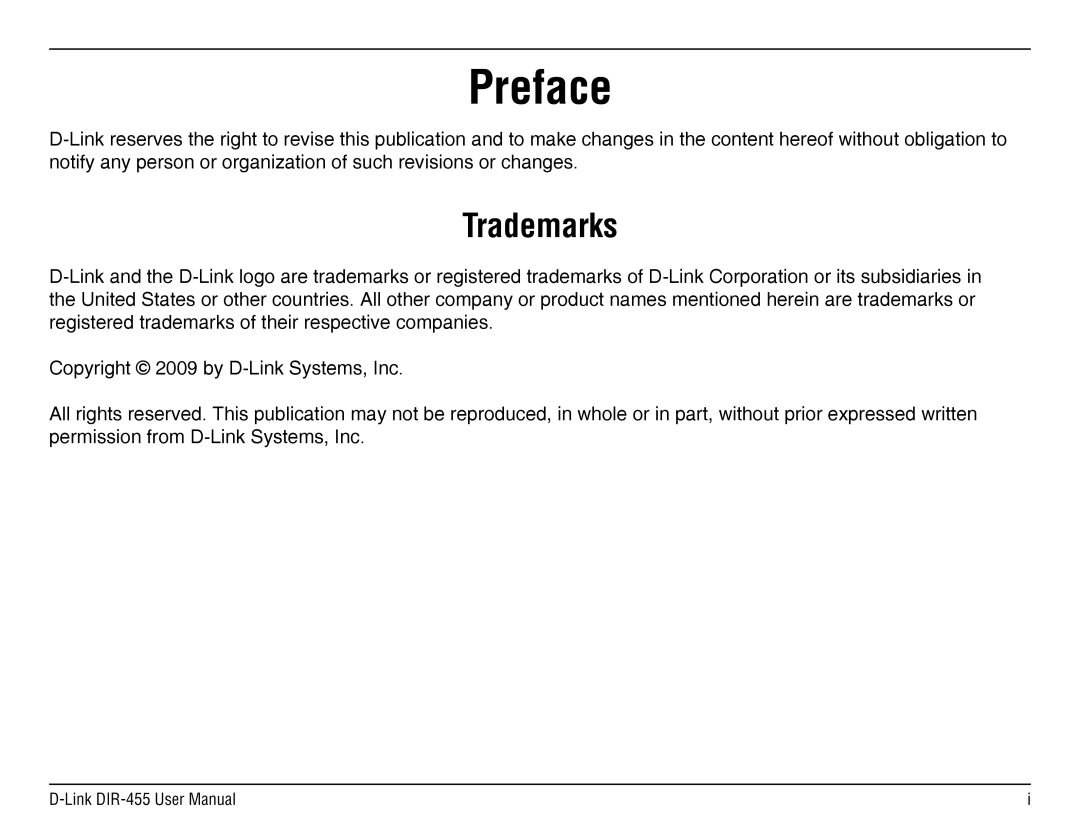 D-Link DIR-455 manual Preface, Trademarks 