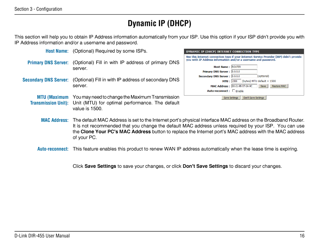 D-Link DIR-455 manual Dynamic IP Dhcp 