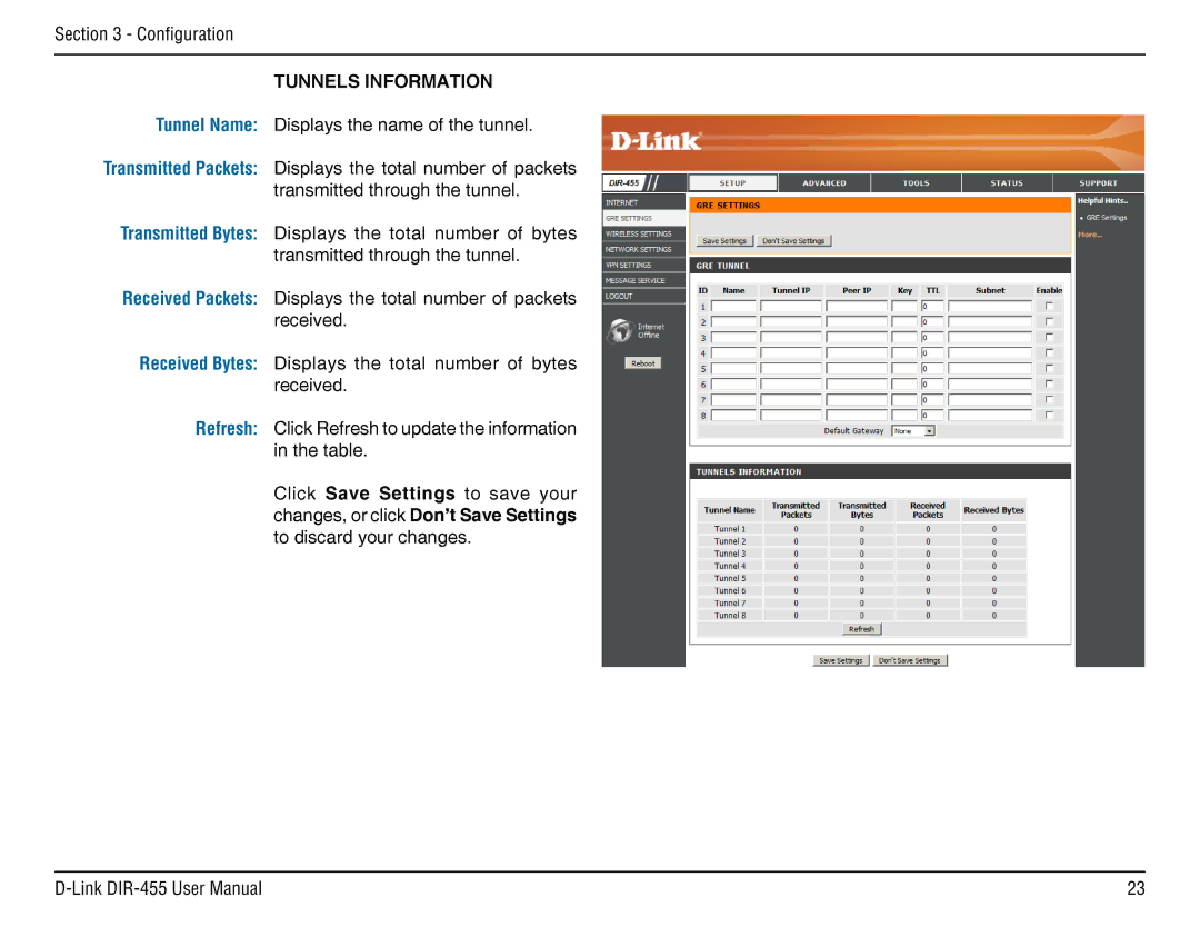 D-Link DIR-455 manual Tunnels Information 