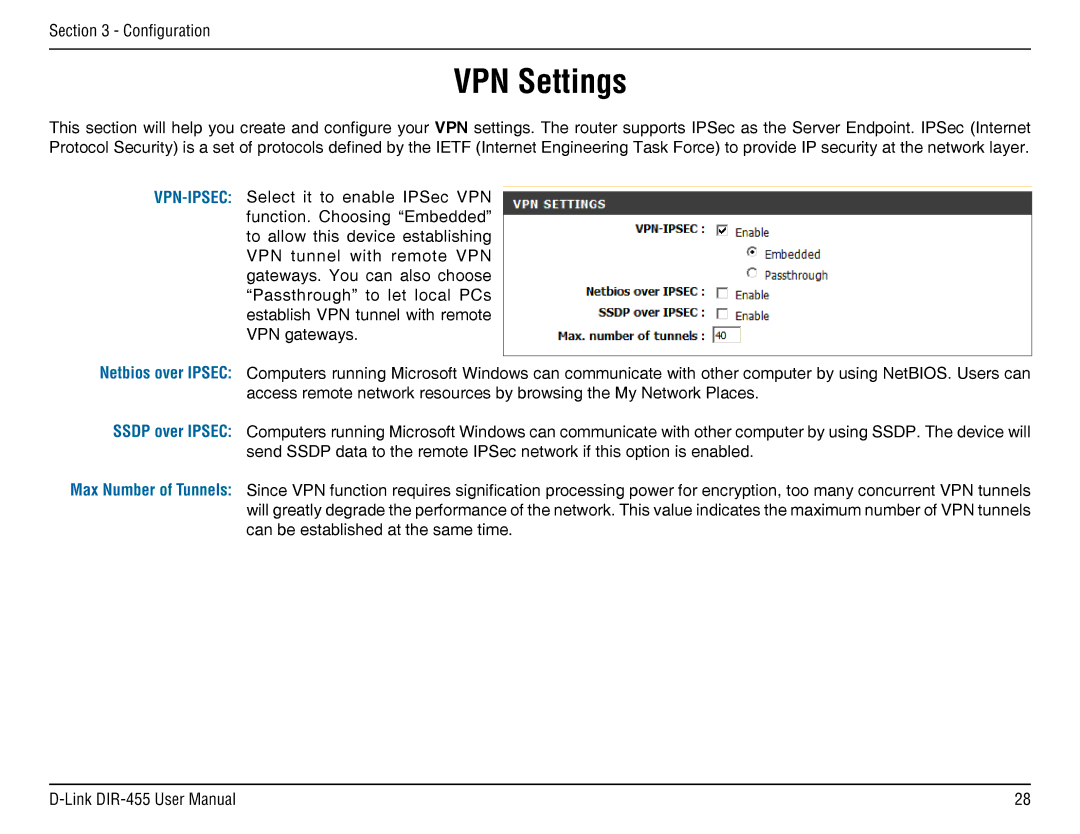 D-Link DIR-455 manual VPN Settings 