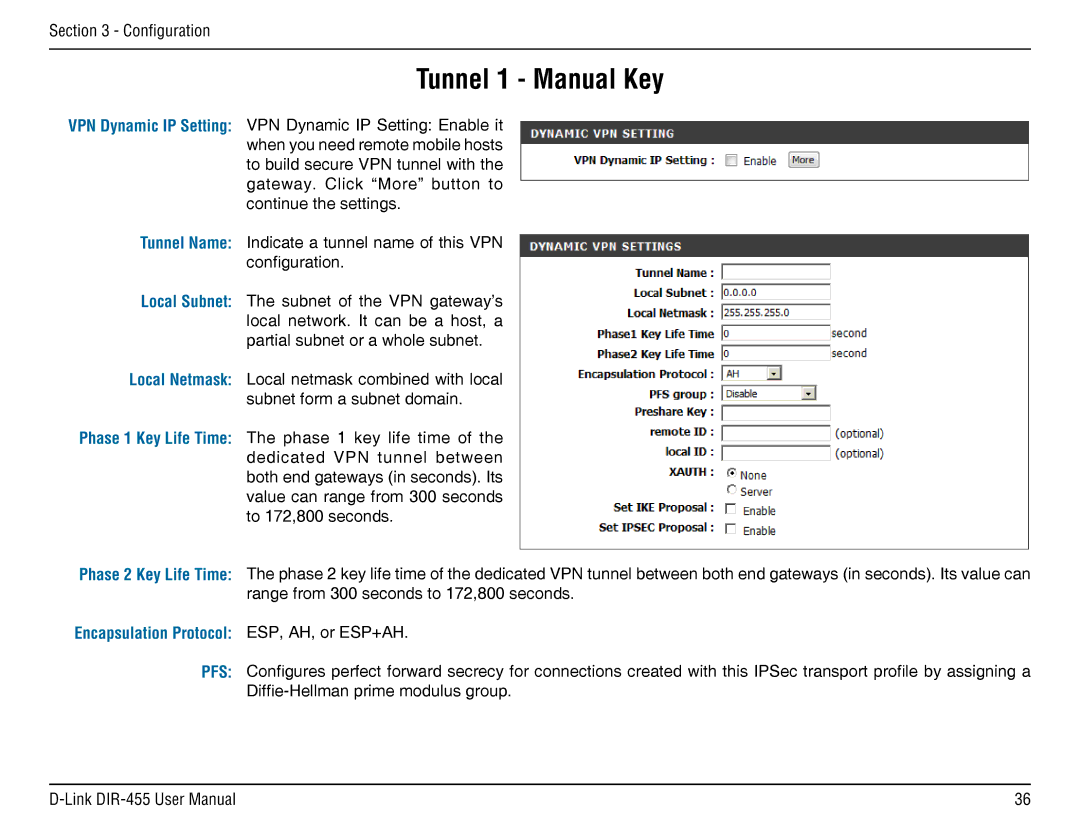 D-Link DIR-455 manual Encapsulation Protocol ESP, AH, or ESP+AH 