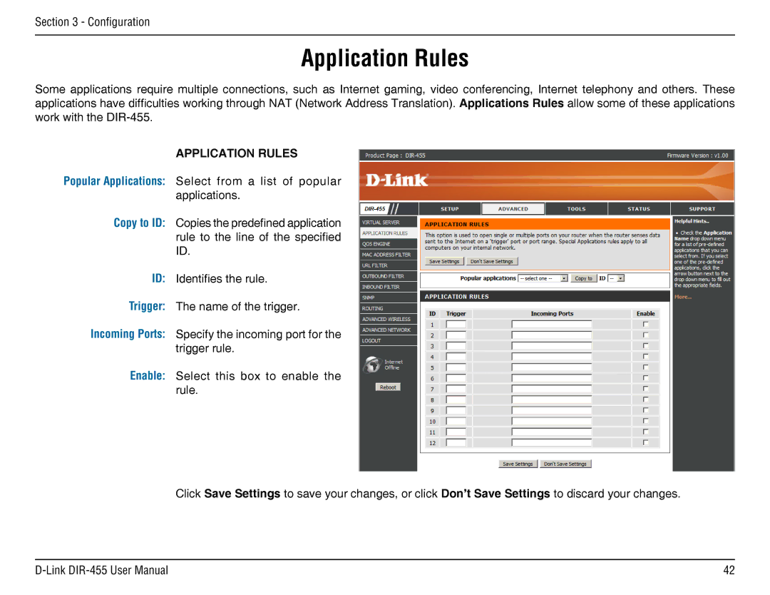 D-Link DIR-455 manual Application Rules 