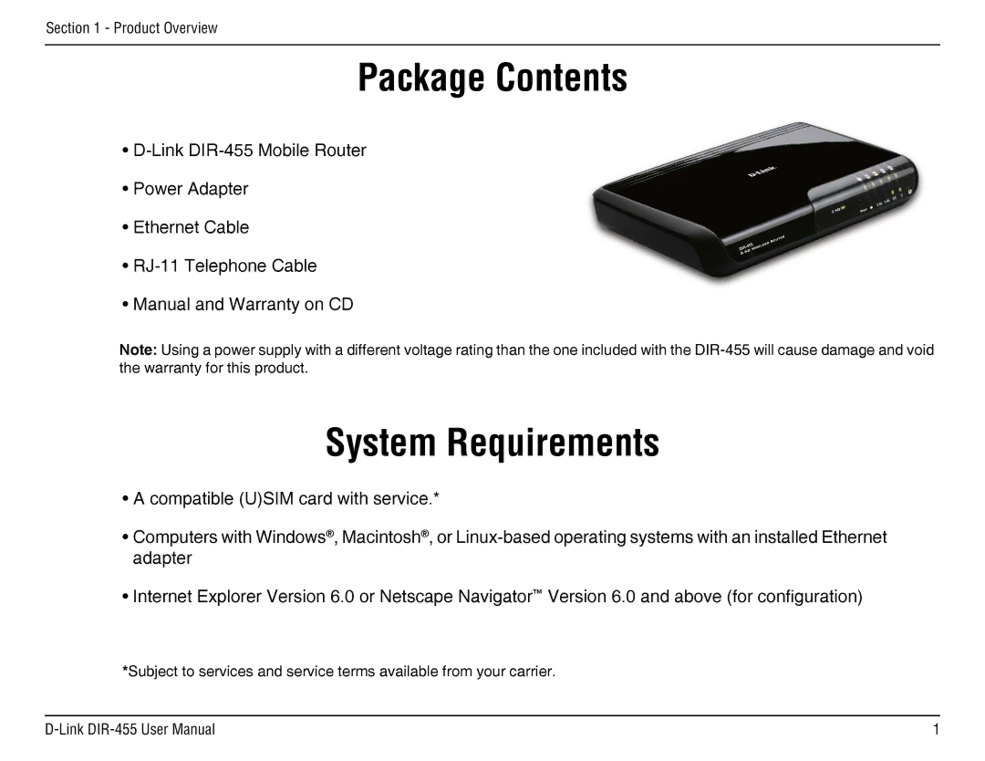 D-Link DIR-455 manual ProductPackageOverviewContents 