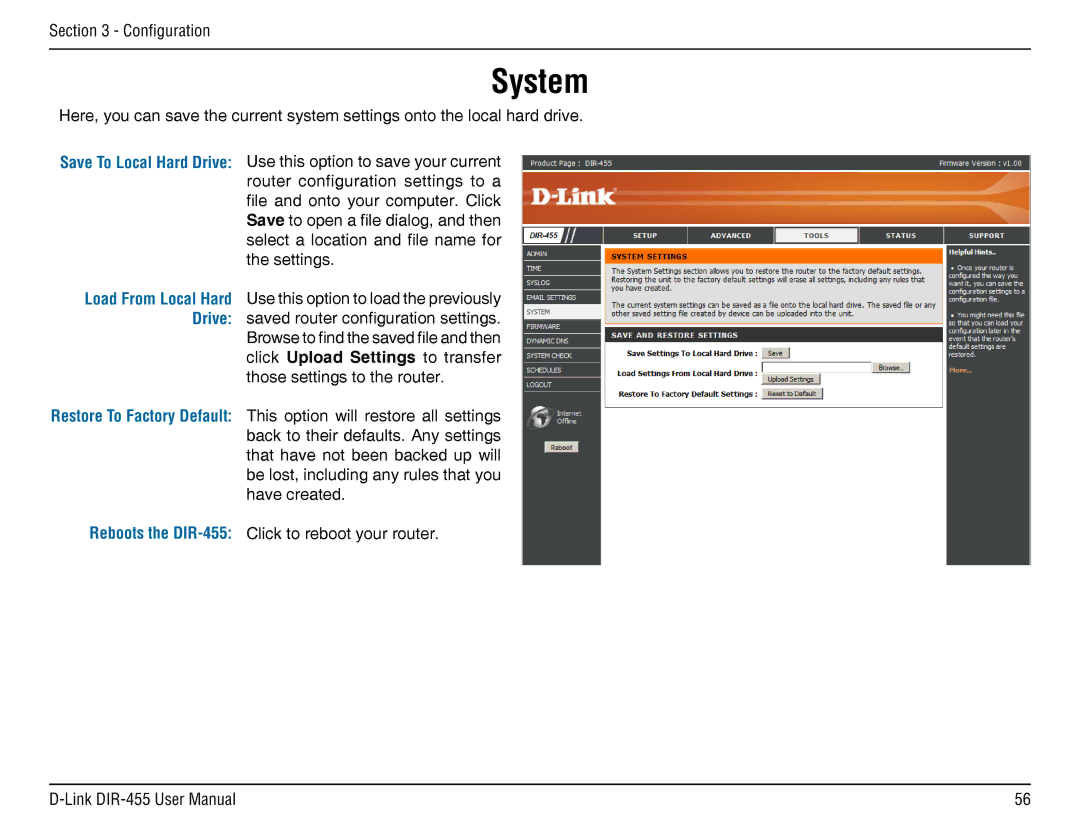 D-Link DIR-455 manual System 