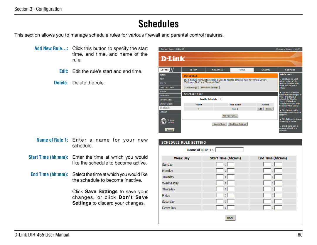 D-Link DIR-455 manual Schedules 