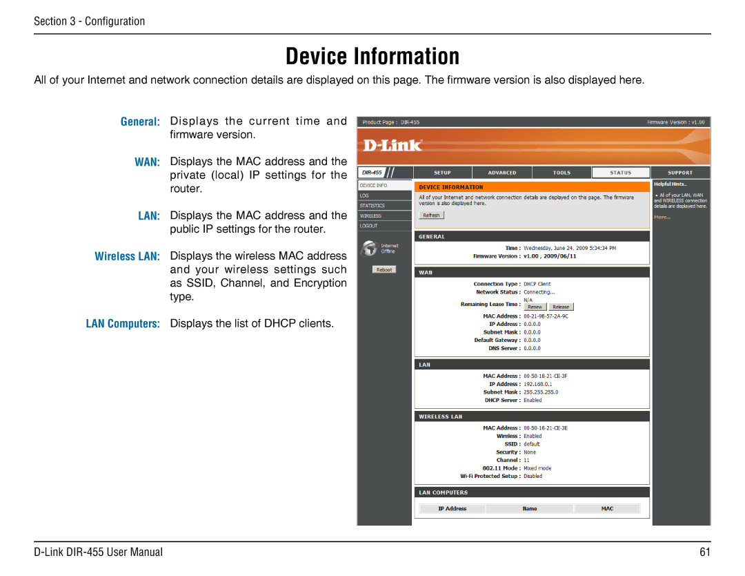 D-Link DIR-455 manual Device Information 