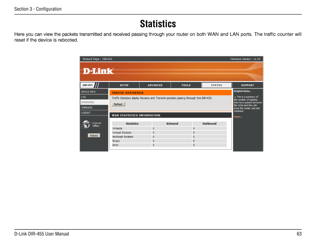 D-Link DIR-455 manual Statistics 