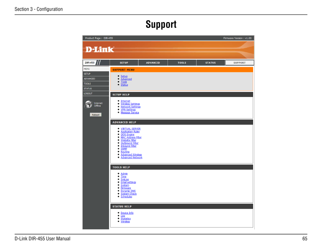 D-Link DIR-455 manual Support 