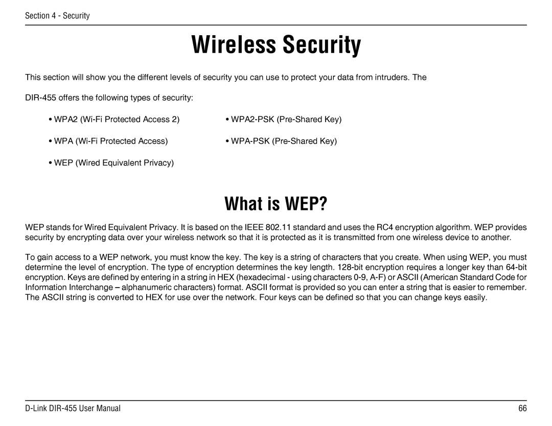 D-Link DIR-455 manual Wireless Security, What is WEP? 