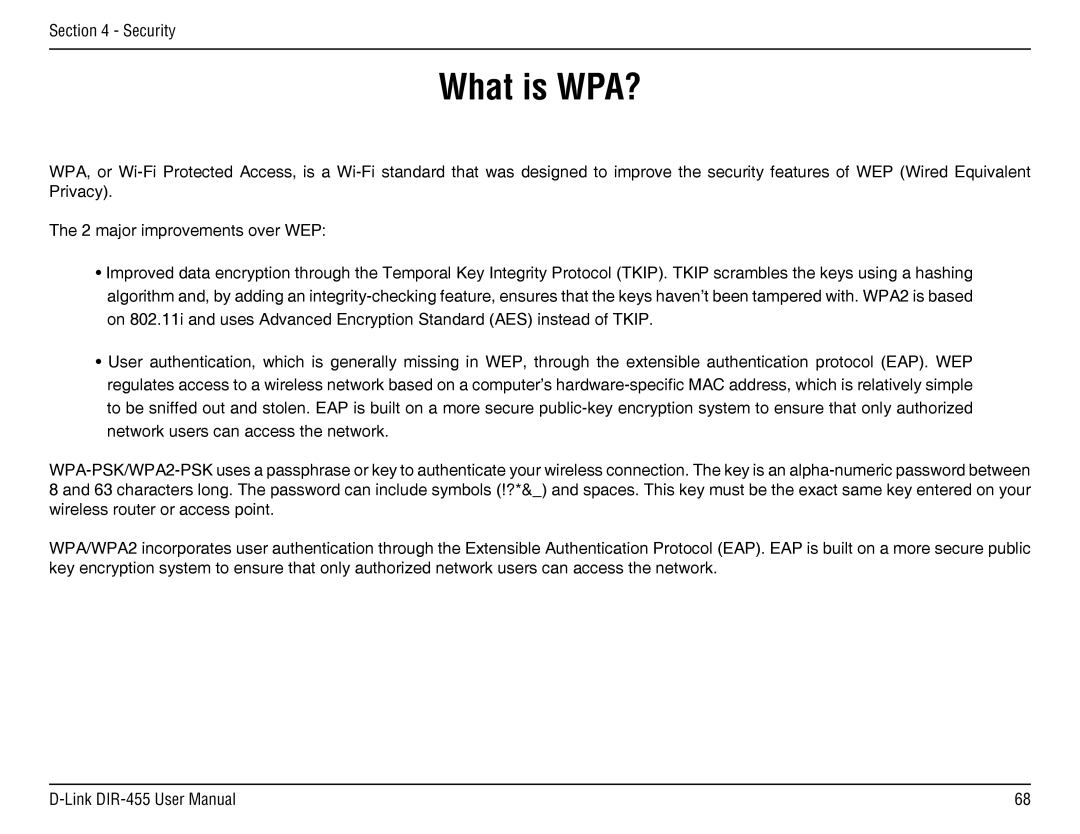 D-Link DIR-455 manual What is WPA? 