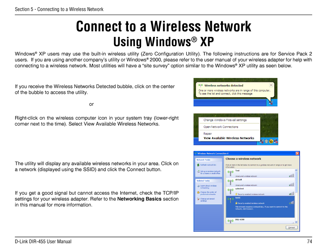 D-Link DIR-455 manual Connect to a Wireless Network, Using Windows XP 