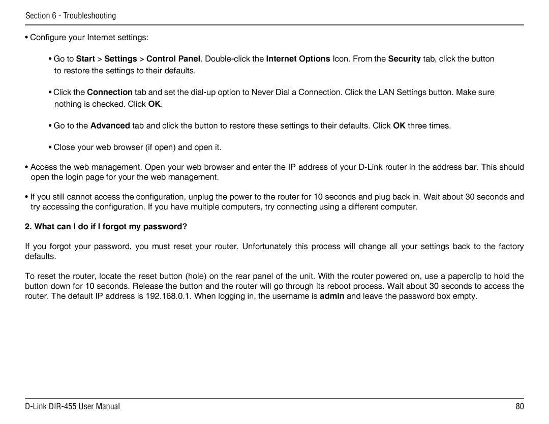 D-Link DIR-455 manual What can I do if I forgot my password? 