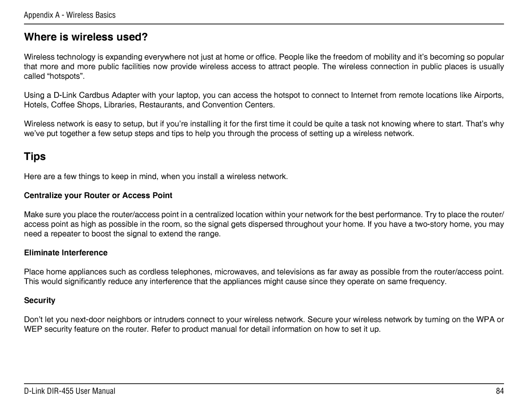 D-Link DIR-455 manual Centralize your Router or Access Point, Eliminate Interference, Security 