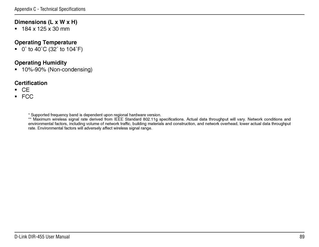 D-Link DIR-455 manual Dimensions L x W x H 