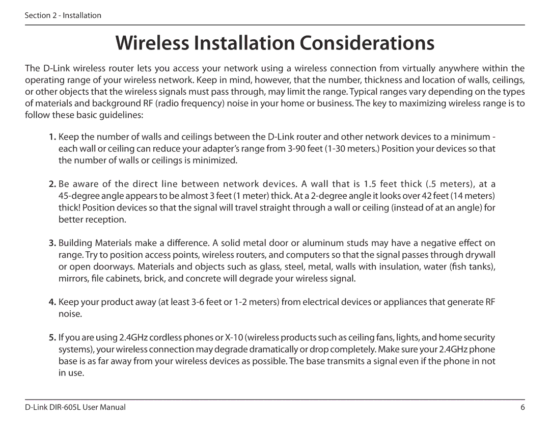 D-Link DIR-605L user manual Wireless Installation Considerations 