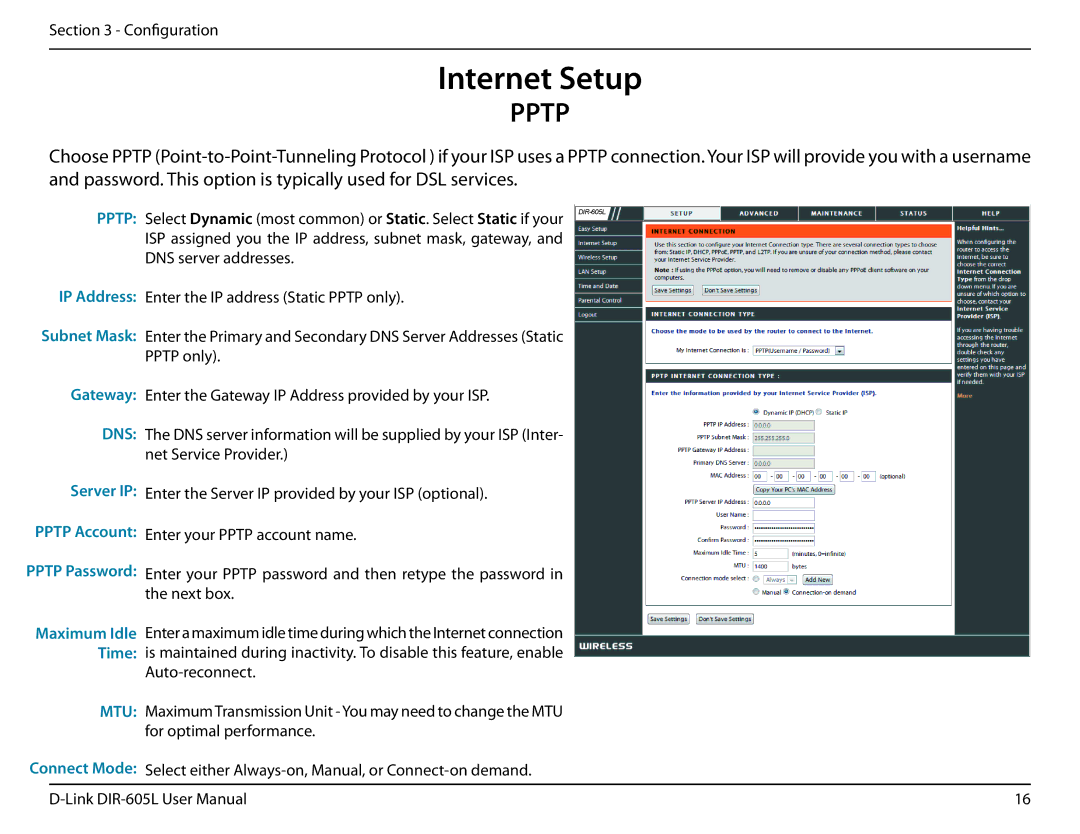 D-Link DIR-605L user manual Pptp 