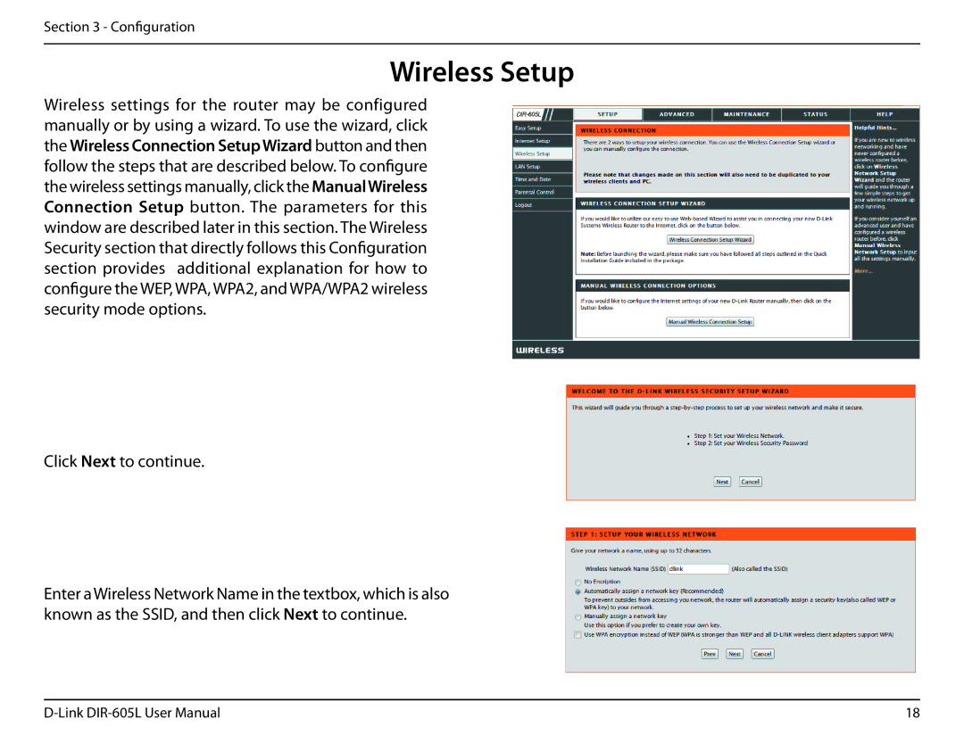 D-Link DIR-605L user manual Wireless Setup, Click Next to continue 