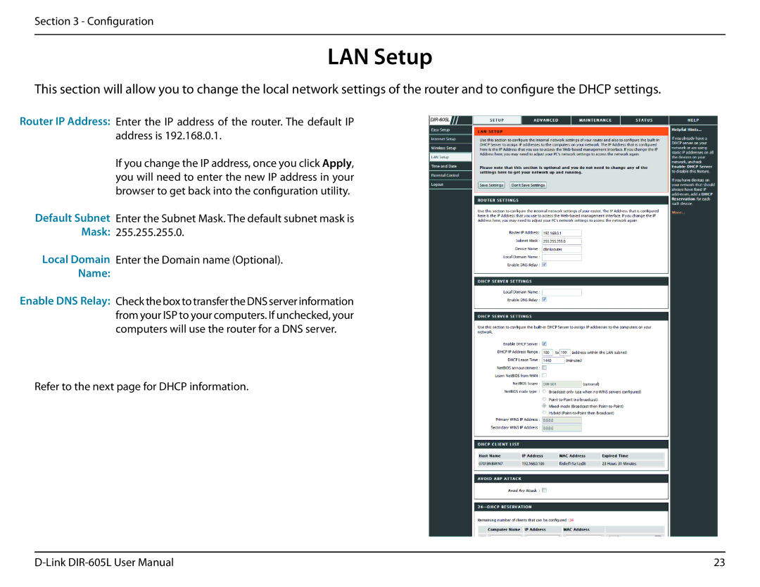 D-Link DIR-605L user manual LAN Setup, Name 