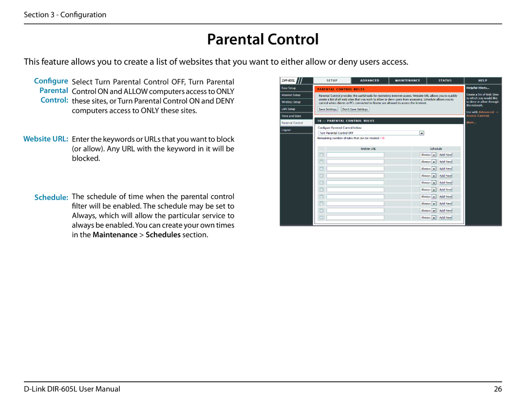 D-Link DIR-605L user manual Parental Control 