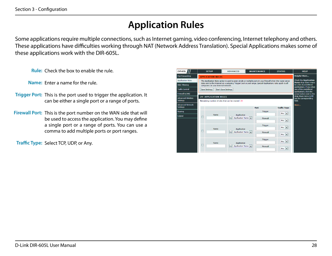 D-Link DIR-605L user manual Application Rules 