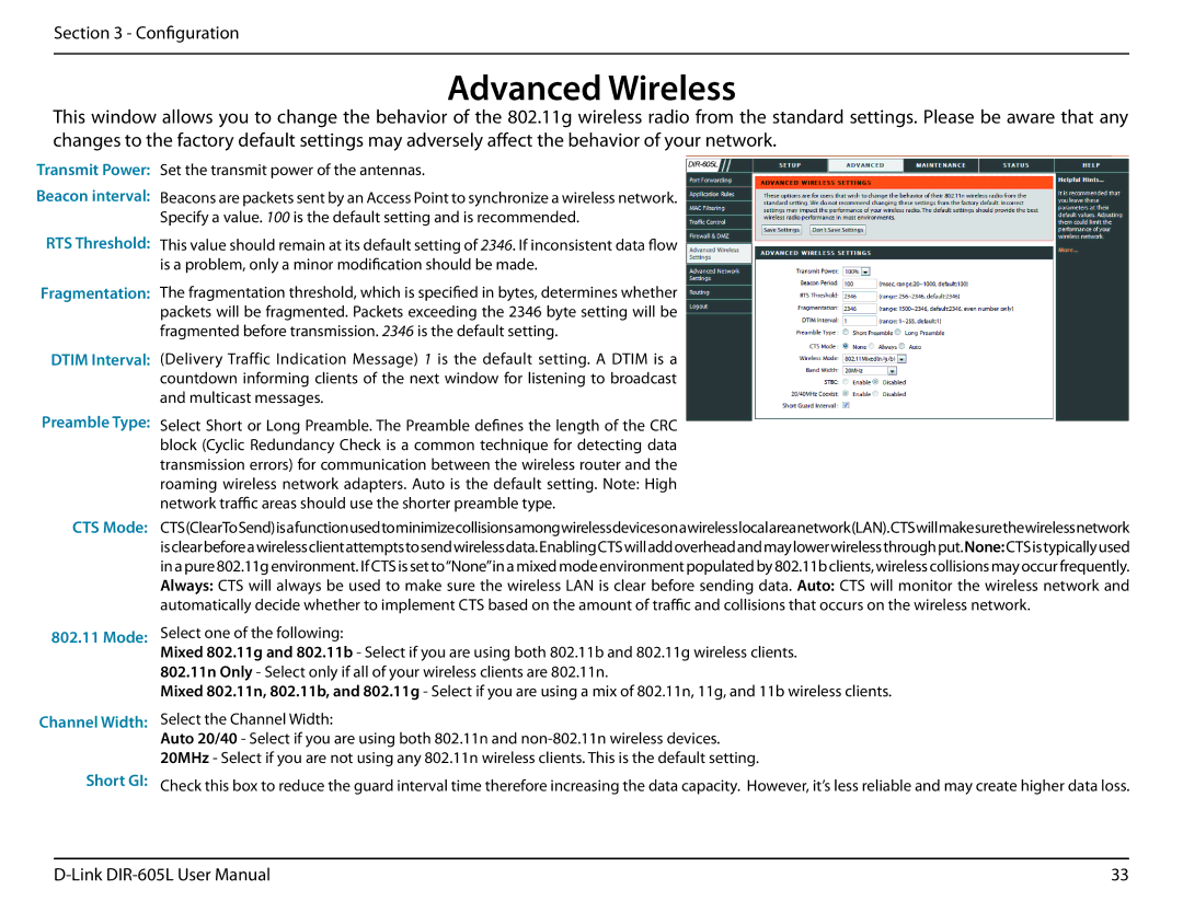 D-Link DIR-605L user manual Advanced Wireless, Fragmentation Dtim Interval 