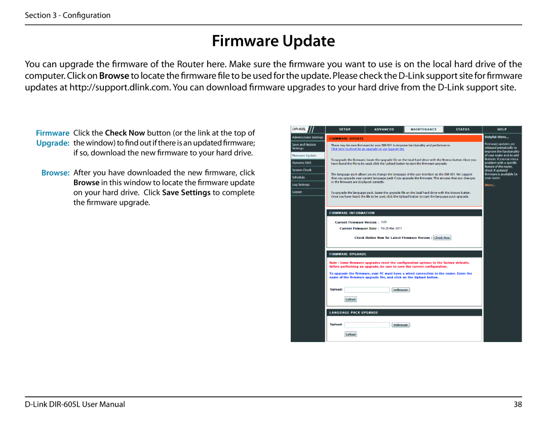 D-Link DIR-605L user manual Firmware Update 