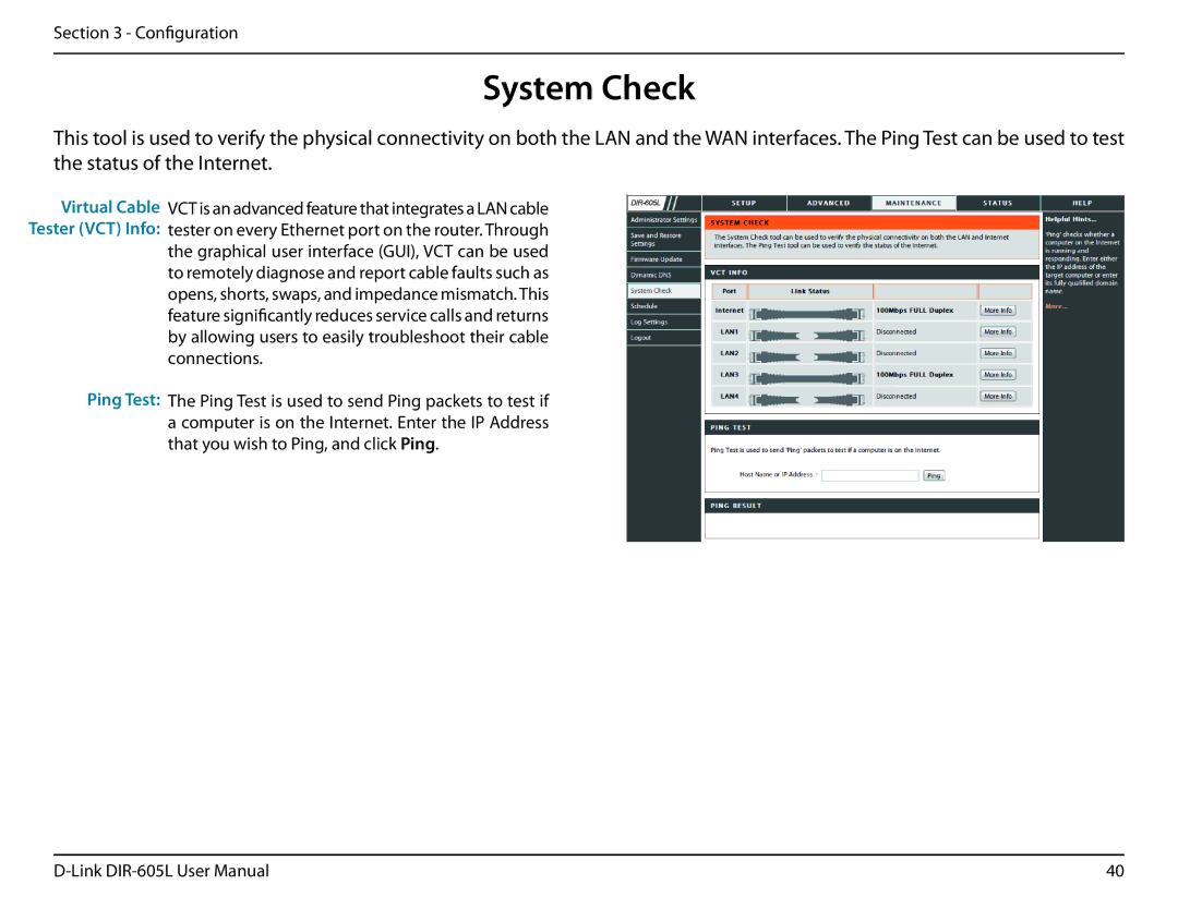 D-Link DIR-605L user manual System Check, Ping Test 