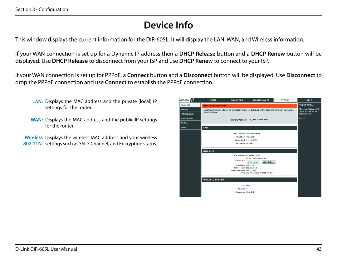 D-Link DIR-605L user manual Device Info 