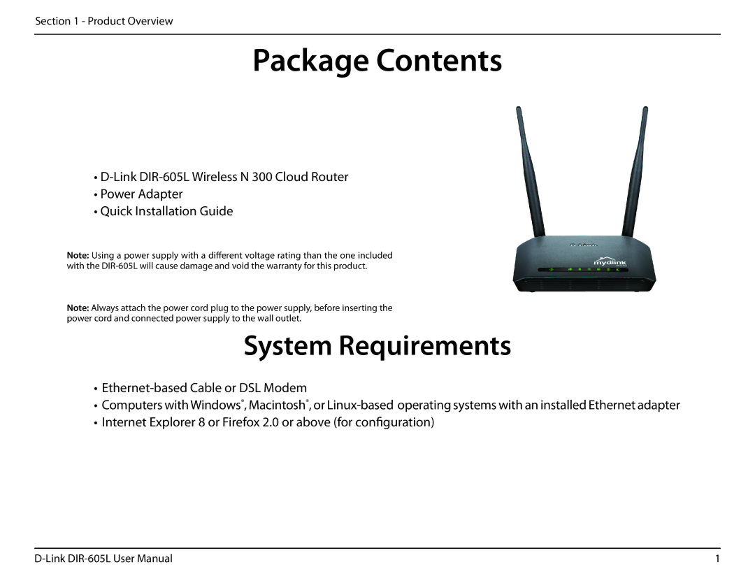 D-Link DIR-605L user manual Package Contents 