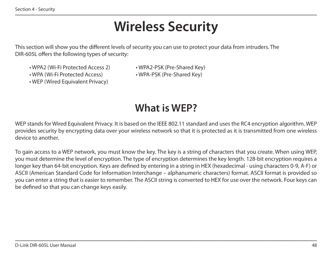 D-Link DIR-605L user manual Wireless Security, What is WEP? 