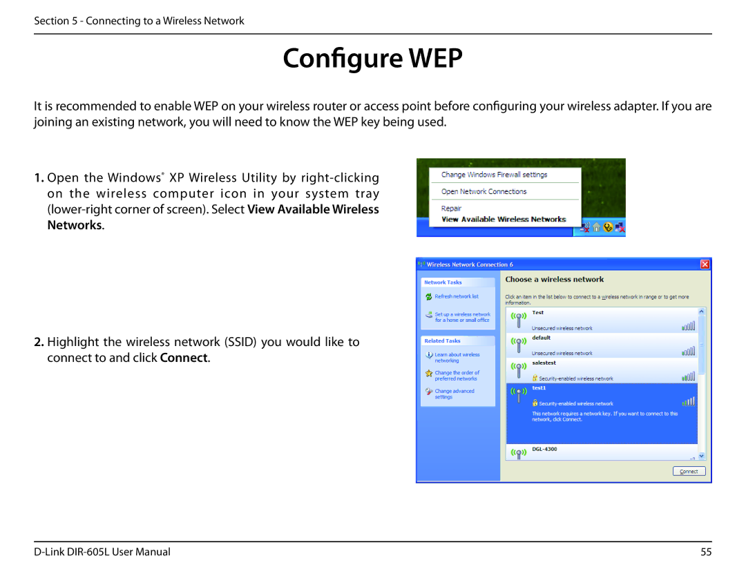 D-Link DIR-605L user manual Configure WEP 