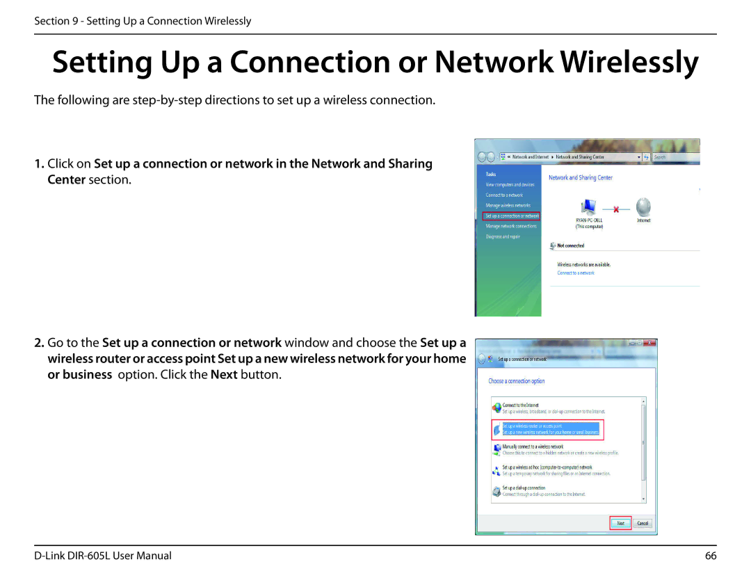 D-Link DIR-605L user manual Setting Up a Connection or Network Wirelessly 