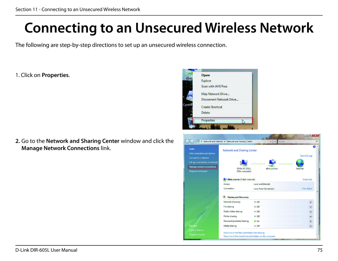 D-Link DIR-605L user manual Connecting to an Unsecured Wireless Network 