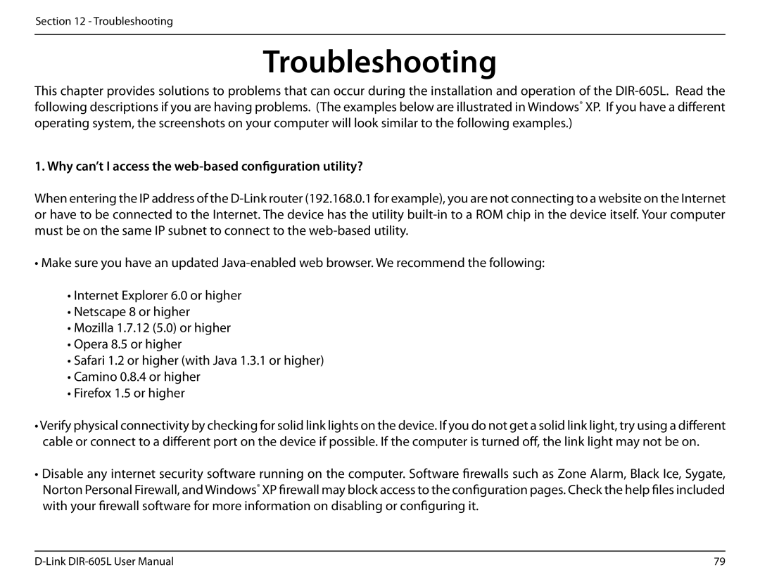 D-Link DIR-605L user manual Troubleshooting, Why can’t I access the web-based configuration utility? 