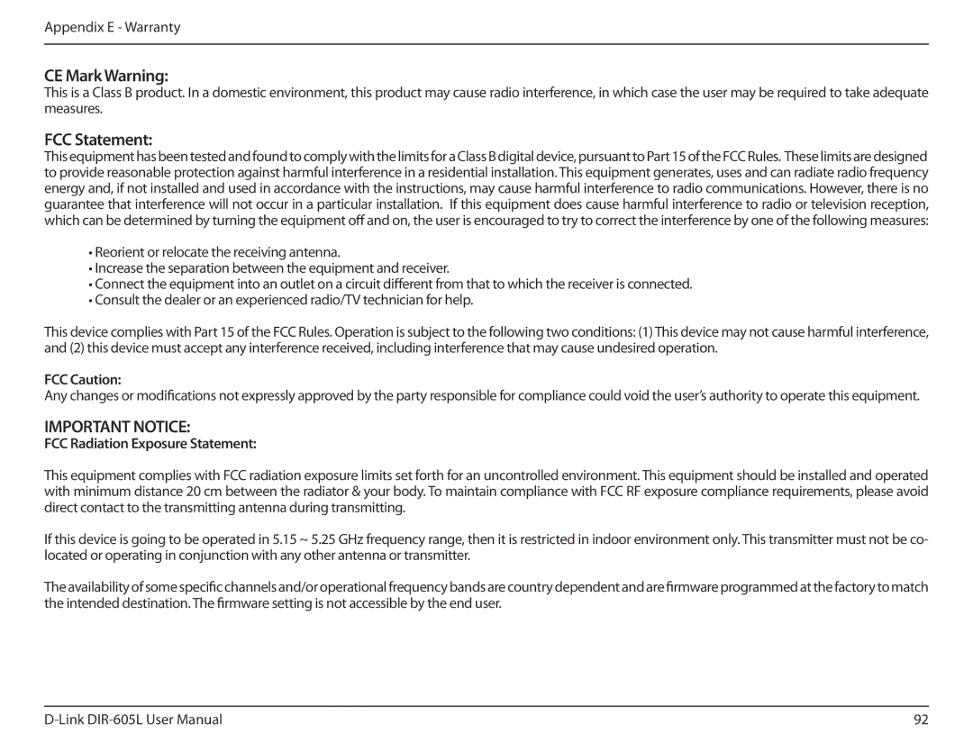 D-Link DIR-605L user manual CE Mark Warning, FCC Statement 