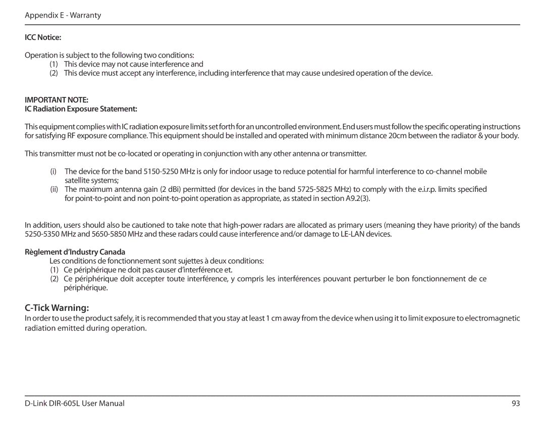 D-Link DIR-605L user manual Tick Warning, ICC Notice 