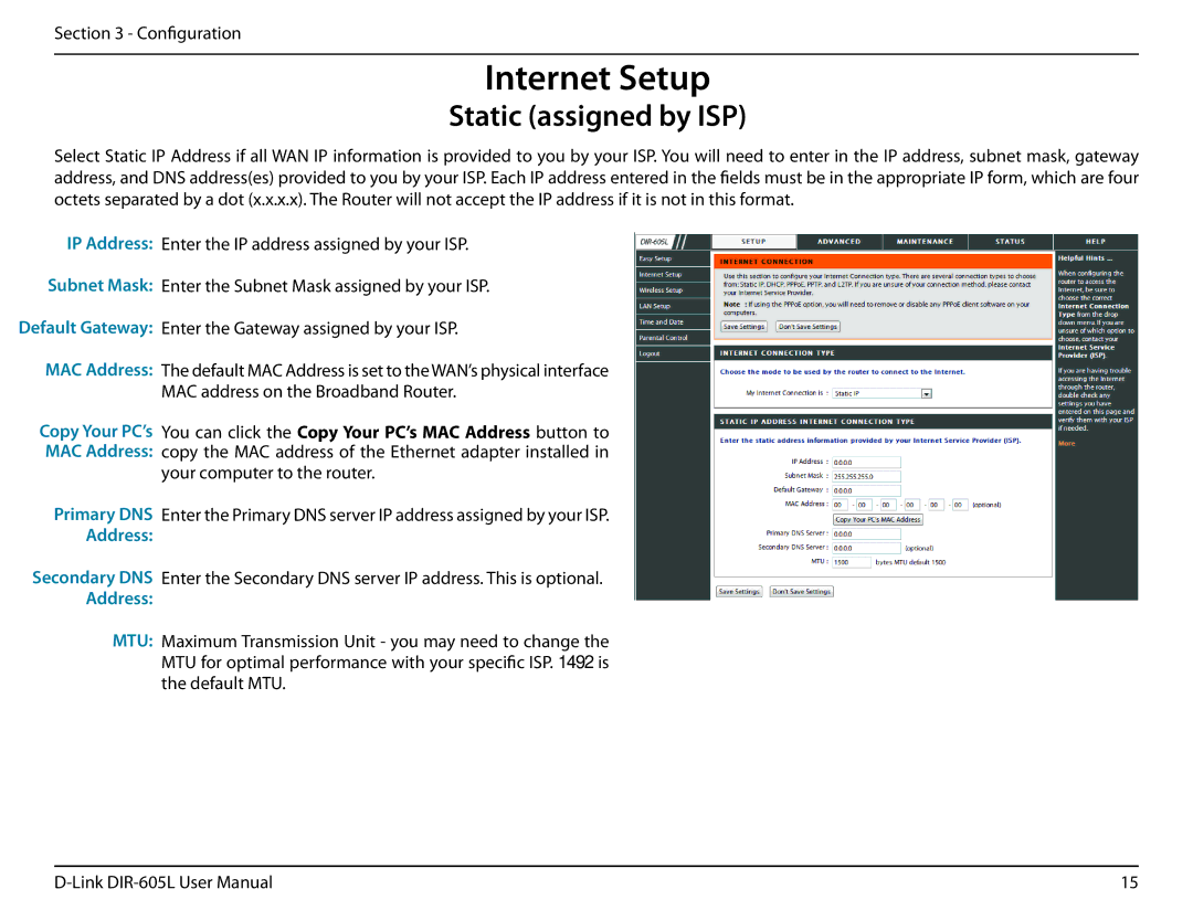 D-Link DIR-605L manual Internet Setup, Address 