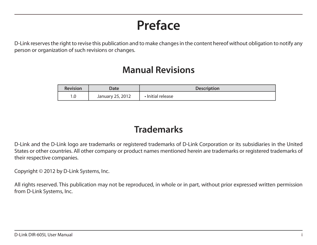 D-Link DIR-605L manual Preface, Manual Revisions, Trademarks 